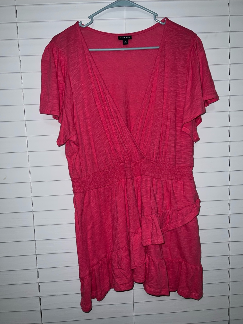 Torrid Hot Pink Ruffle Wrap-Style Tunic Blouse